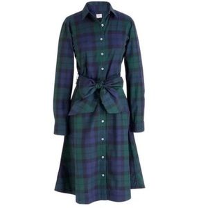 J Crew Factory Long-sleeve tie-waist shirtdress in tartan